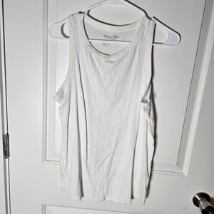 White Sleeveless Ribbed Tank Top - Casual Women's Top 14w Terra And Sky
